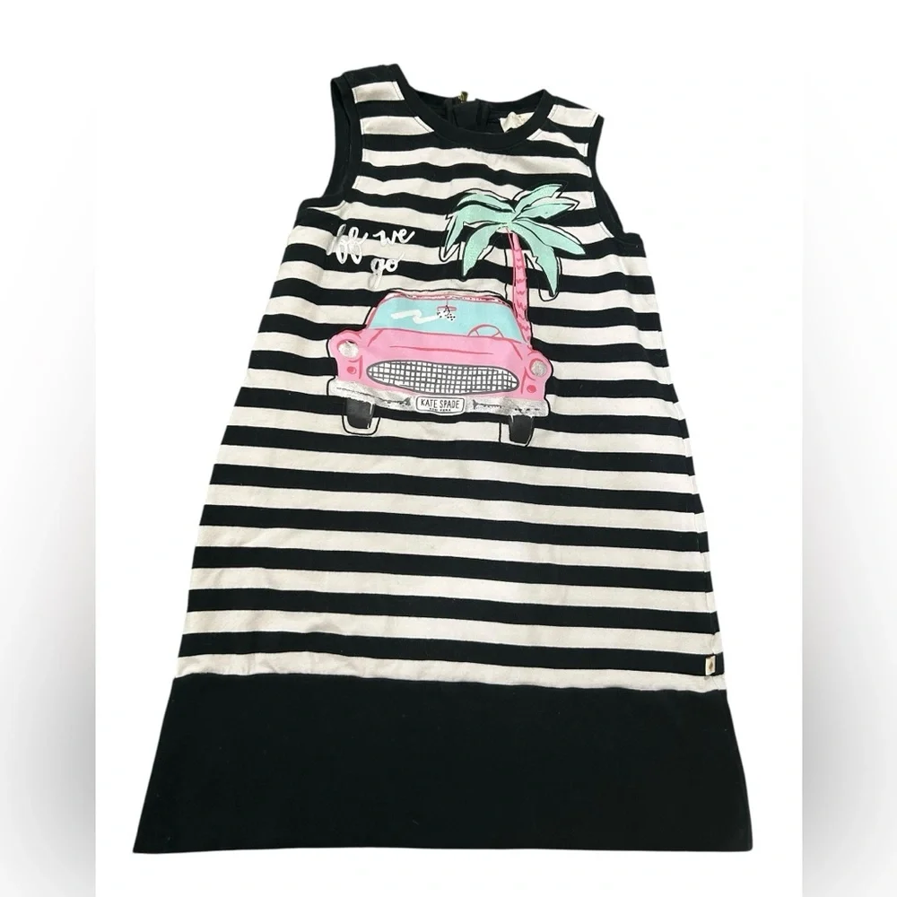 KATE SPADE “off we go” black and white striped graphic girl’s shirt dress size 7